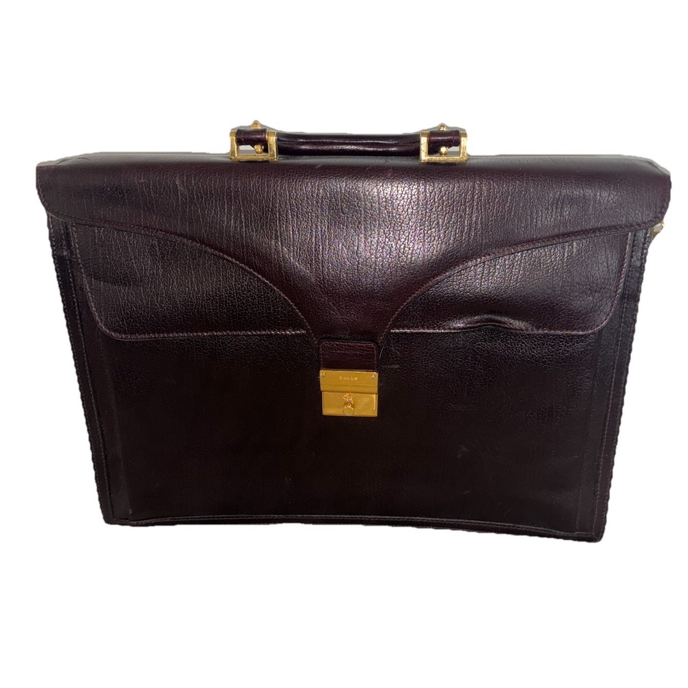 Vintage Bally Briefcase Burgundy Leather Lock Key Italy 16x12" Attaché